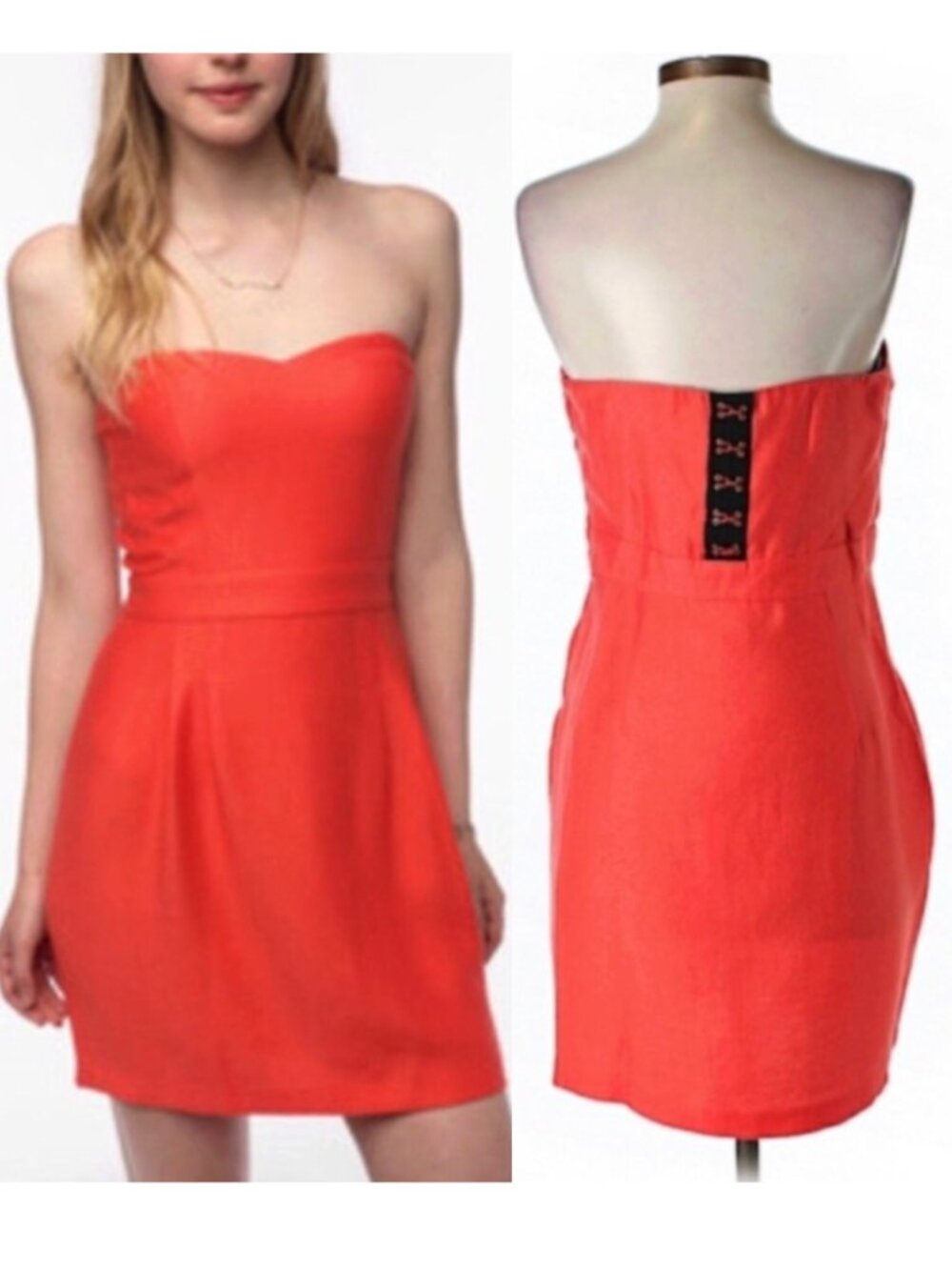 COOPERATIVE URBAN OUTFITTERS Bright Coral Orange Strapless Mini Sheath ? Dress